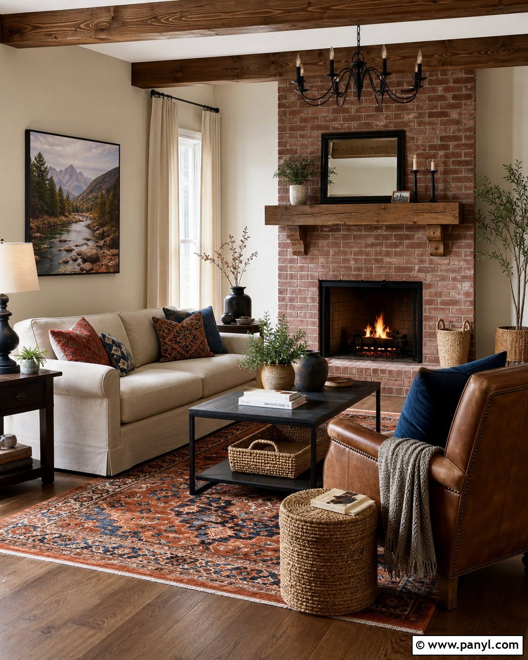 Beige Walls With Brick Fireplace - 50 beige walls