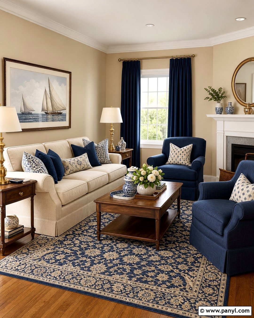Beige Walls With Navy Blue Decor - 35 Beige Wall Colour Ideas