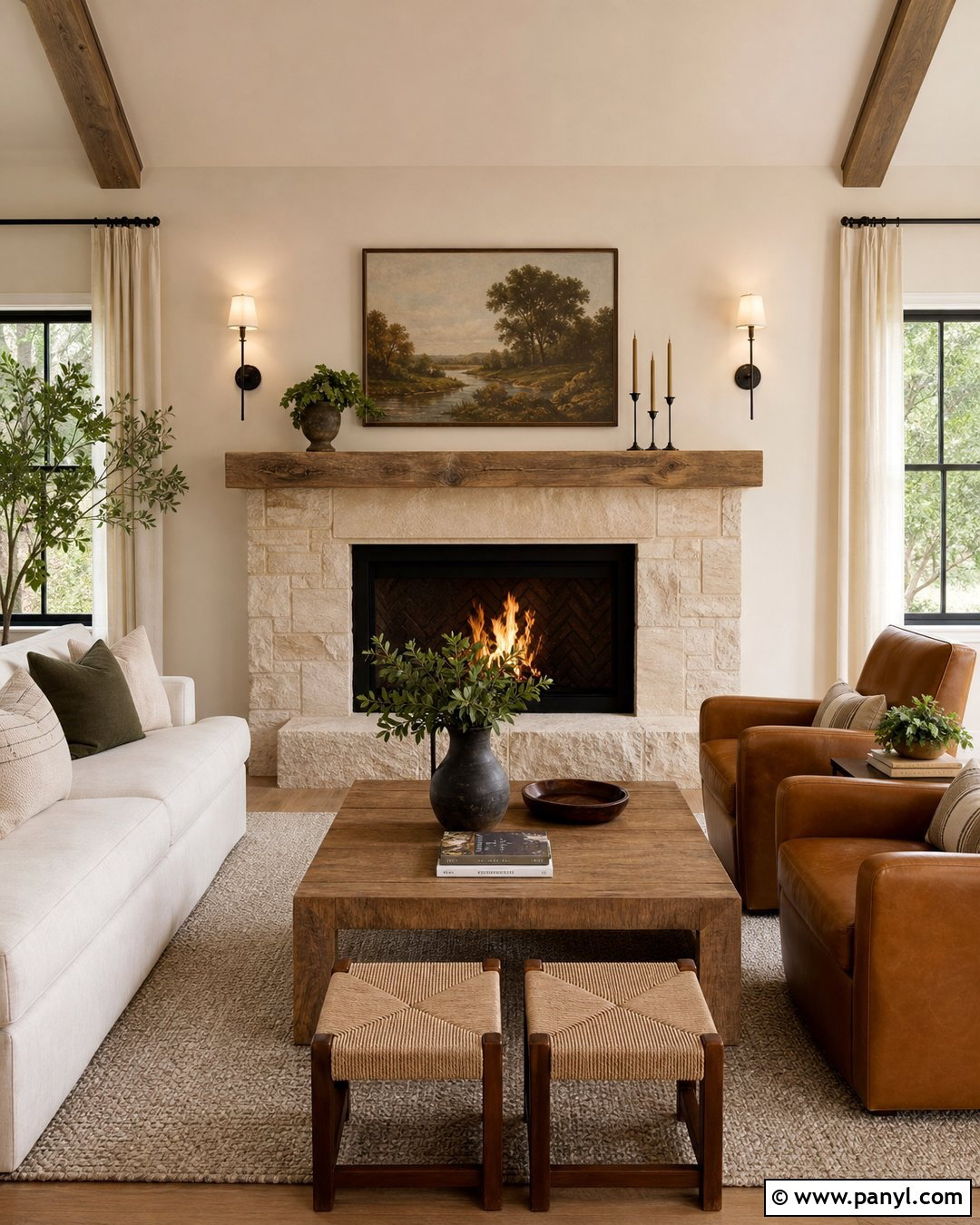 Beige Walls With Stone Fireplace - 50 beige walls