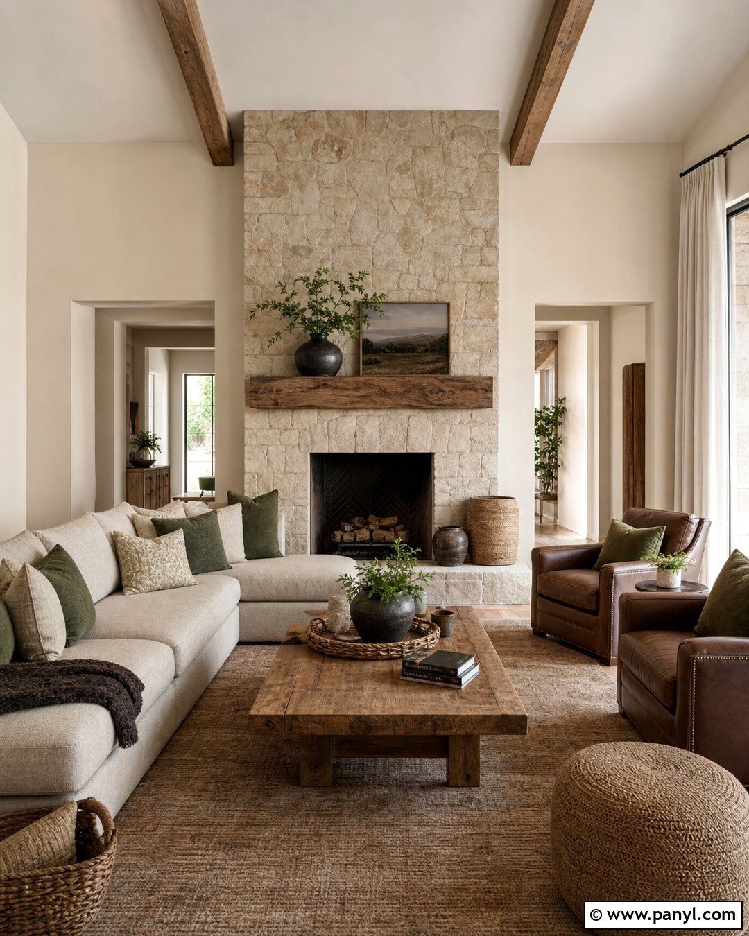 Beige Walls With Stone Fireplace - 50 beige wall ideas