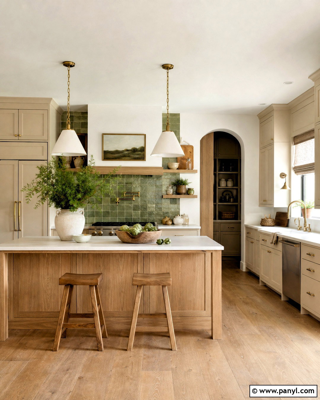 Beige and Wood Kitchen With Green Accents - 20 beige and wood kitchen ideas