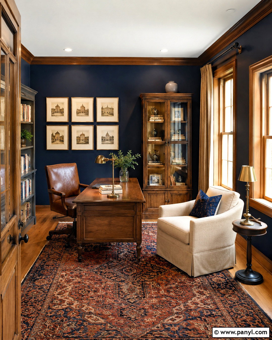 Benjamin Moore Hale Navy With Honey Oak Trim - 20 paint colors with honey oak trim ideas