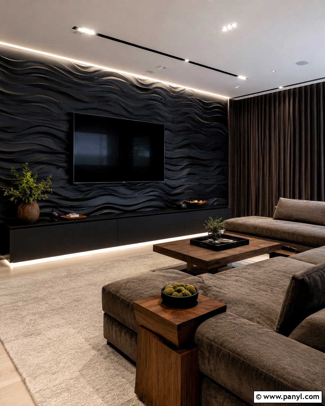 Black 3D Panel Media Room Wall - 20 black textured wall ideas