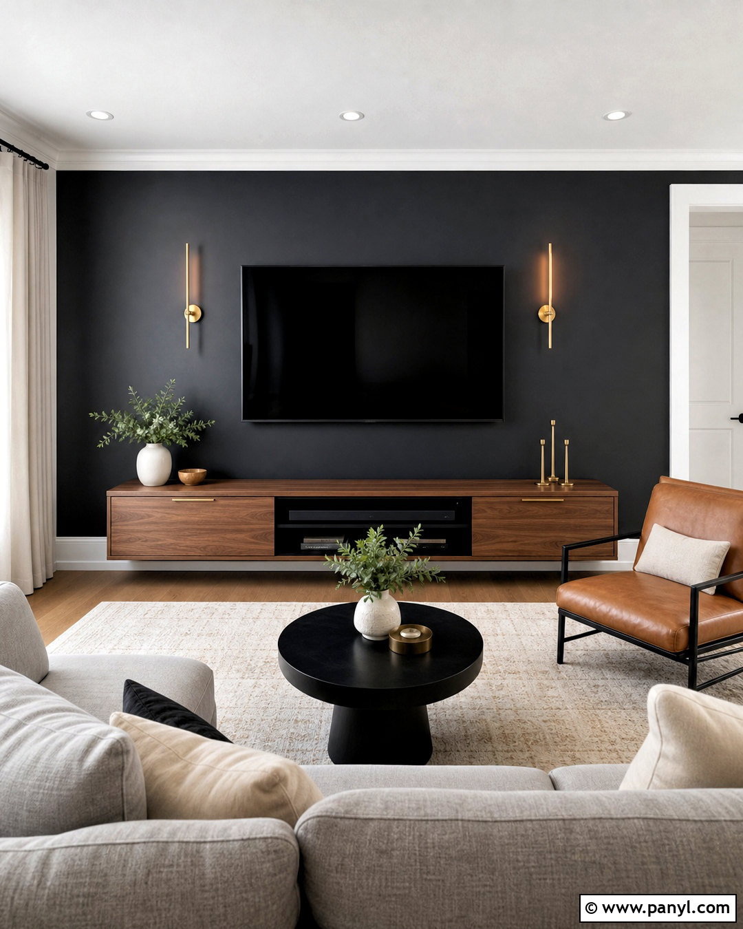 Black Accent TV Wall - 20 tv background wall design ideas