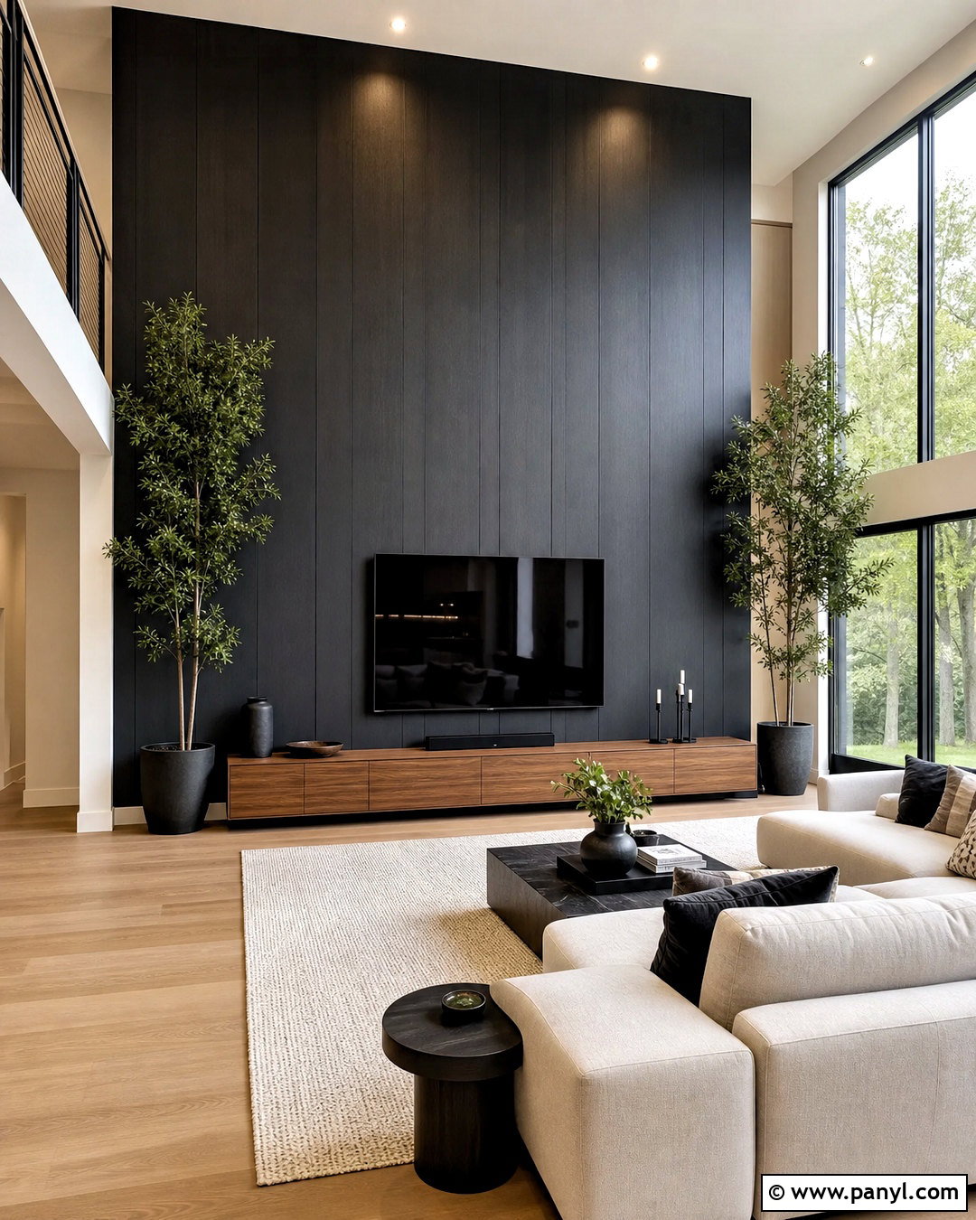 Black Accent TV Wall - 20 high ceiling tv wall ideas