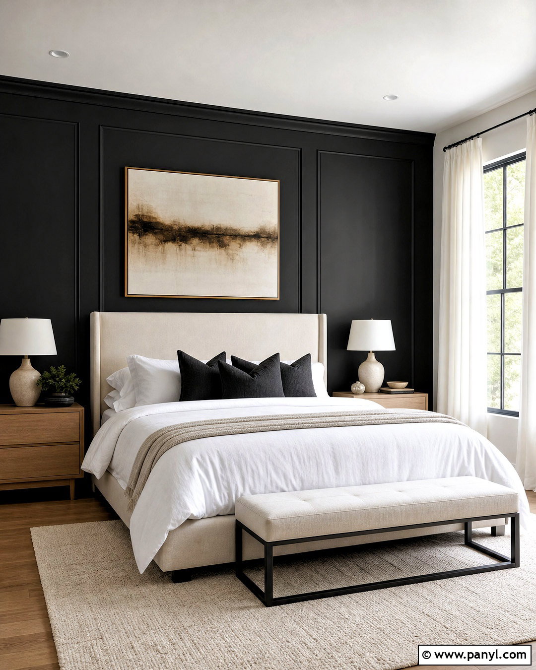 Black Accent Wall Bedroom With White Bedding - 20 black wall bedroom decor ideas