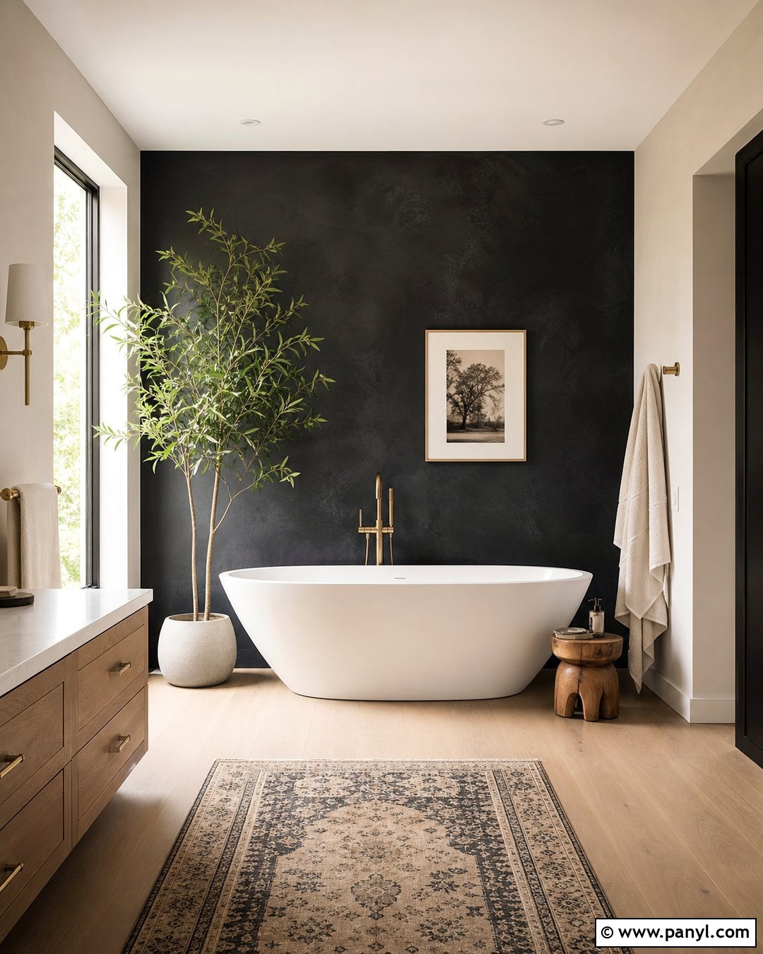 Black Accent Wall Behind Bathtub - 35 Black Accent Wall Bathroom Ideas