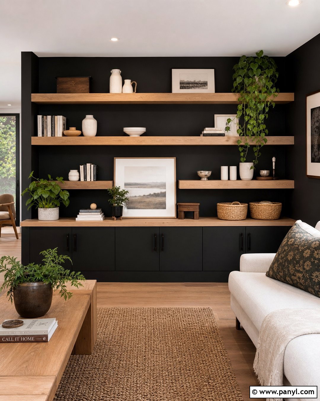 Black Accent Wall Behind Floating Shelves - 30 Accent Wall Black Ideas
