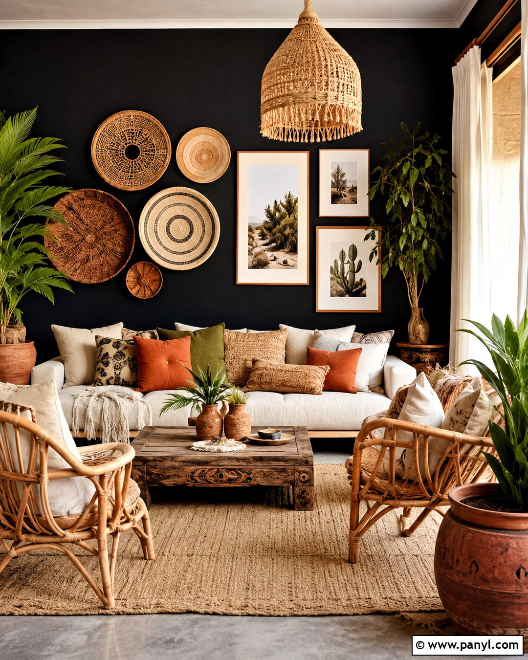 Black Accent Wall Boho Living Room - 40 black accent walls