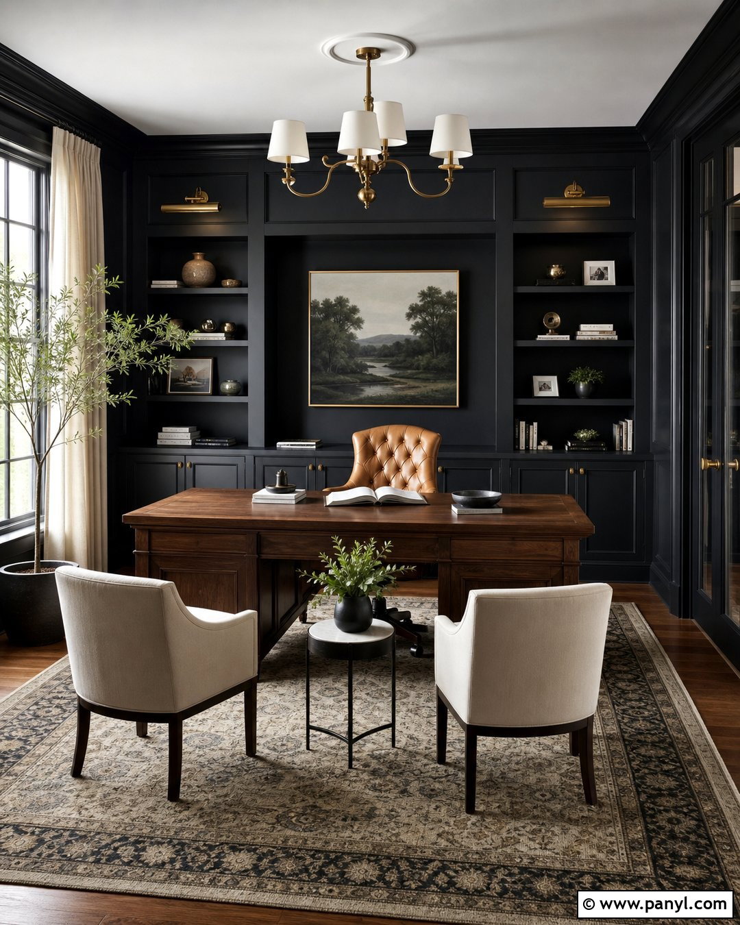 Black Accent Wall Executive Office - 35 Black Accent Wall Office Ideas