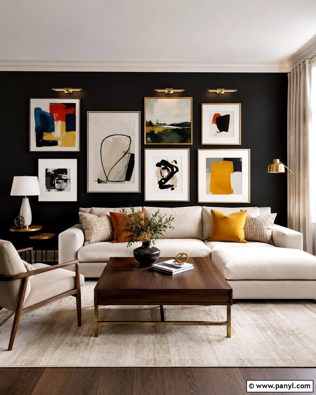 Black Accent Wall Gallery Display - 20 Black Accent Wall Apartment Ideas