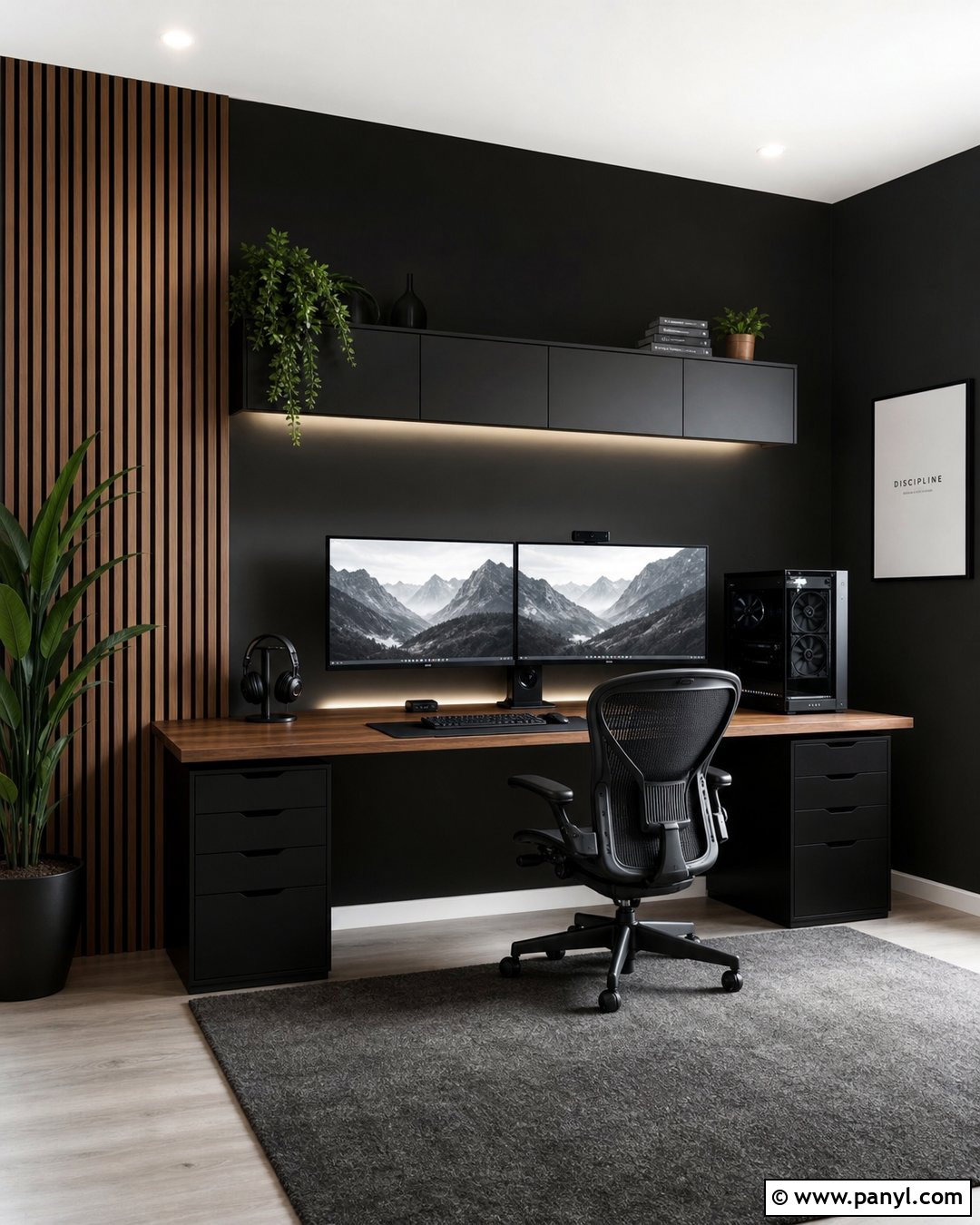 Black Accent Wall Gaming Office - 35 Black Accent Wall Office Ideas