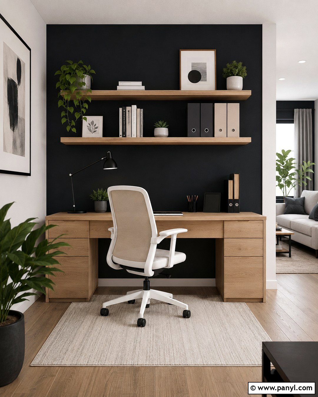 Black Accent Wall Home Office - 20 Black Accent Wall Apartment Ideas