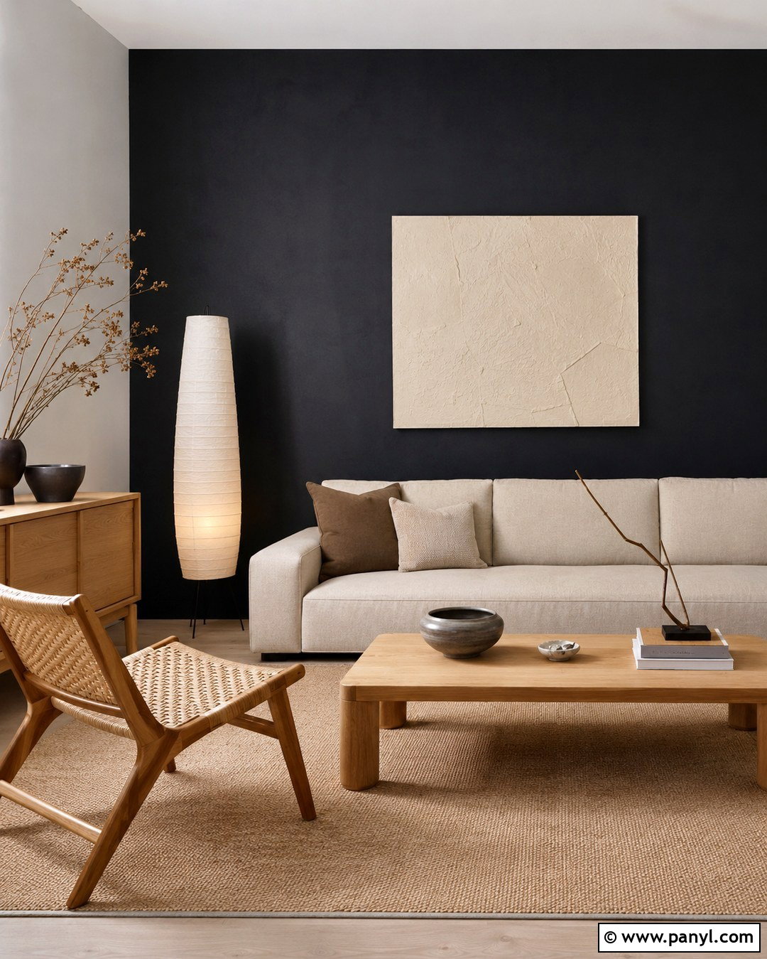 Black Accent Wall Japandi Apartment - 20 Black Accent Wall Apartment Ideas