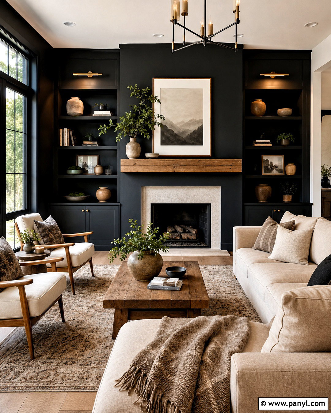 Black Accent Wall Living Room With Fireplace - 20 black wall living room decorating ideas