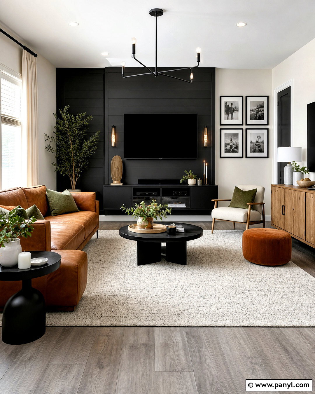 Black Accent Wall Living Room With Grey Flooring - 20 grey flooring living room paint colors