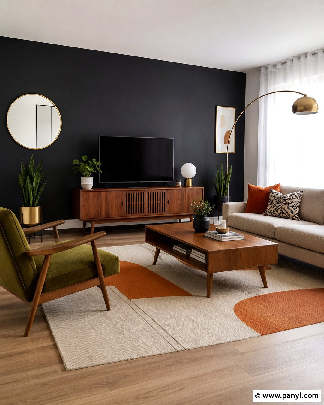 Black Accent Wall Midcentury Apartment - 20 Black Accent Wall Apartment Ideas