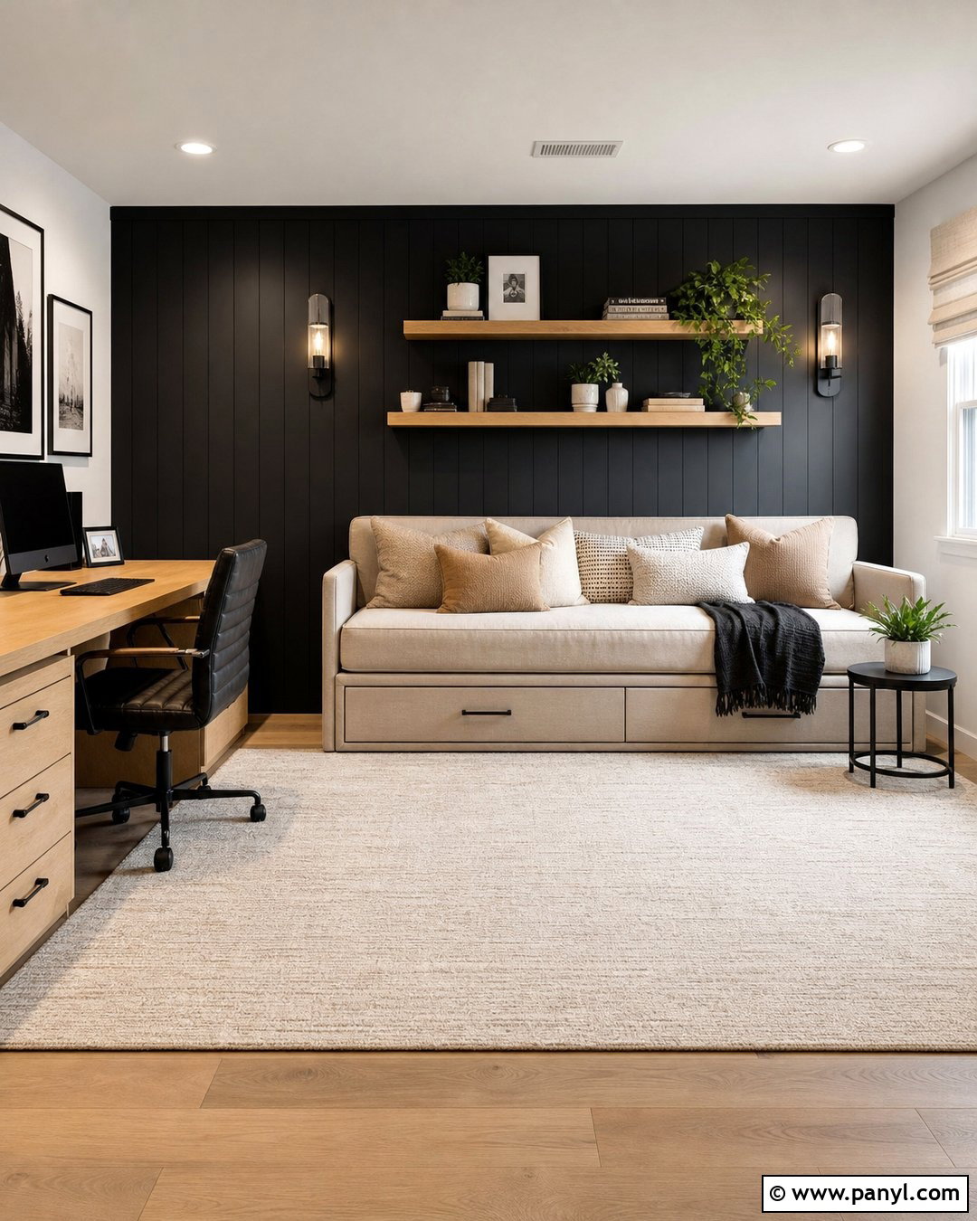 Black Accent Wall Office Guest Room - 35 Black Accent Wall Office Ideas