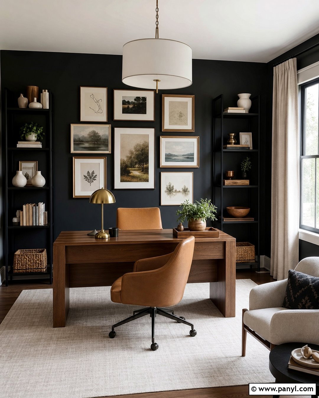 Black Accent Wall Office With Gallery Wall - 35 Black Accent Wall Office Ideas