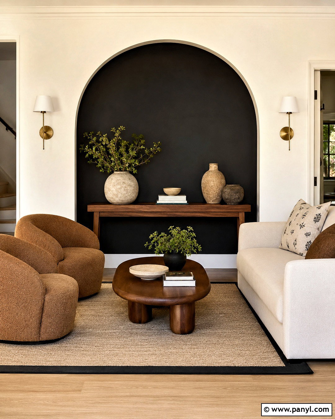 Black Accent Wall With Arched Niche - 20 black accent wall living room ideas