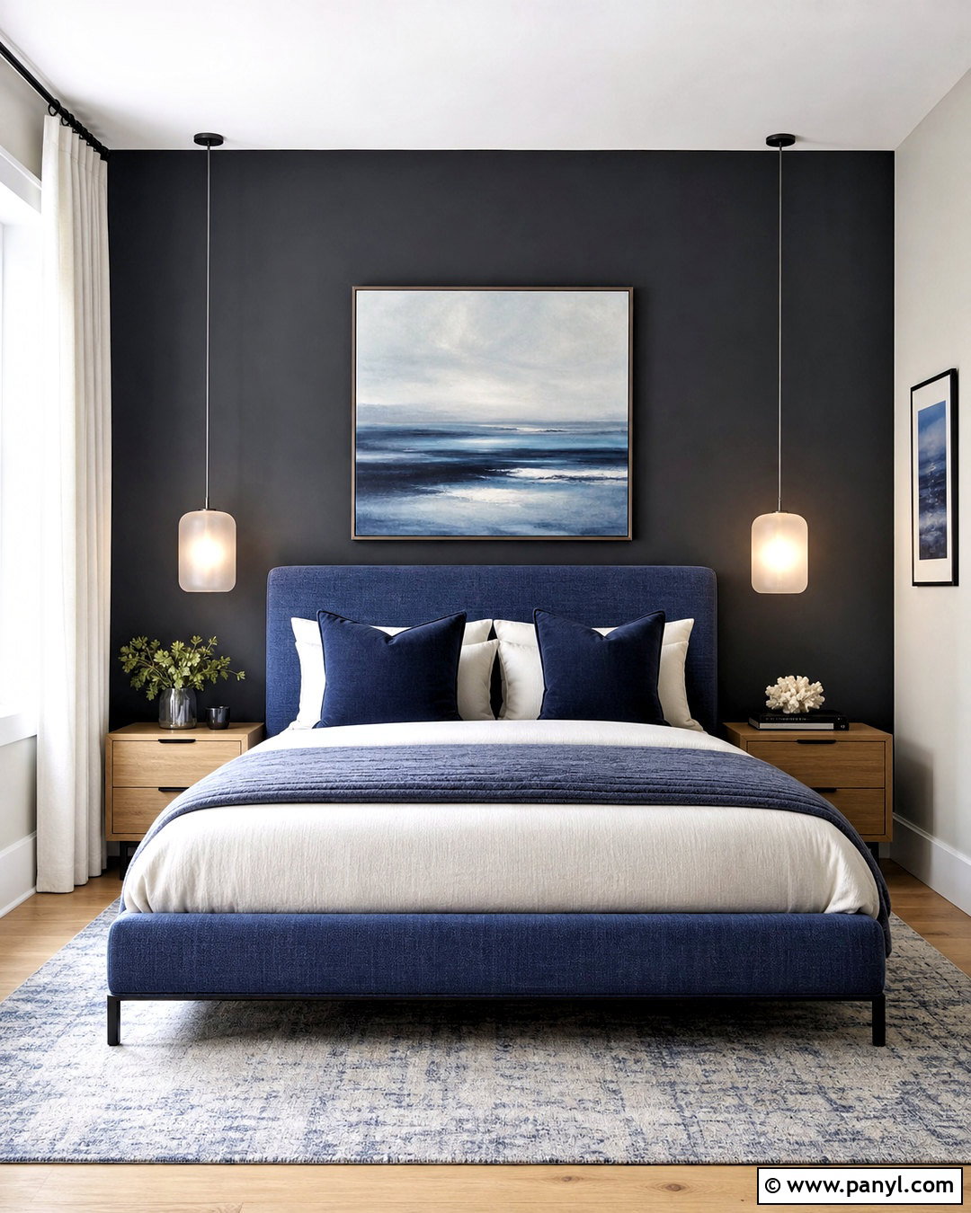 Black Accent Wall With Blue Bedding - 20 black accent wall bedroom ideas