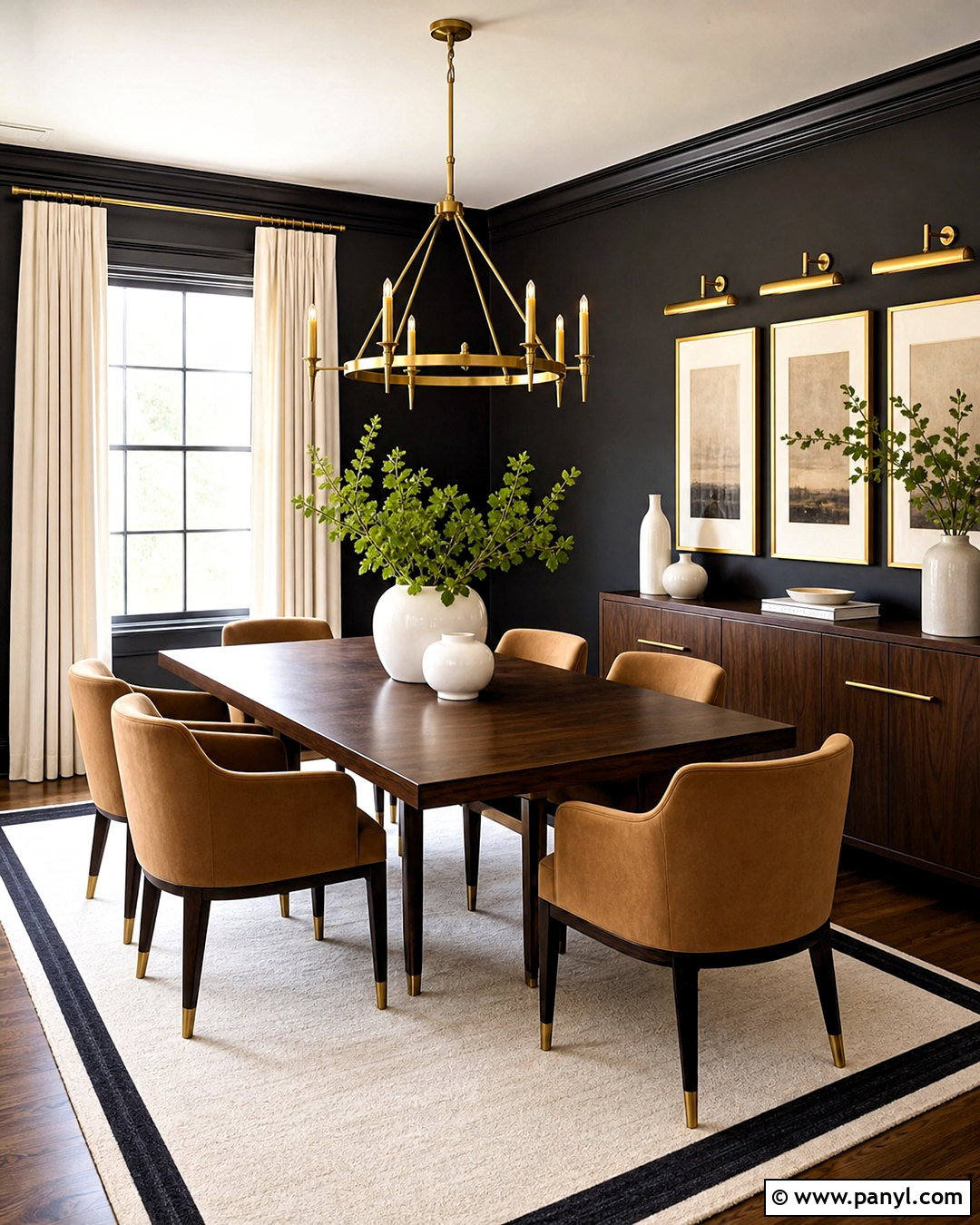 Black Accent Wall With Brass Decor - 20 black accent wall dining room ideas