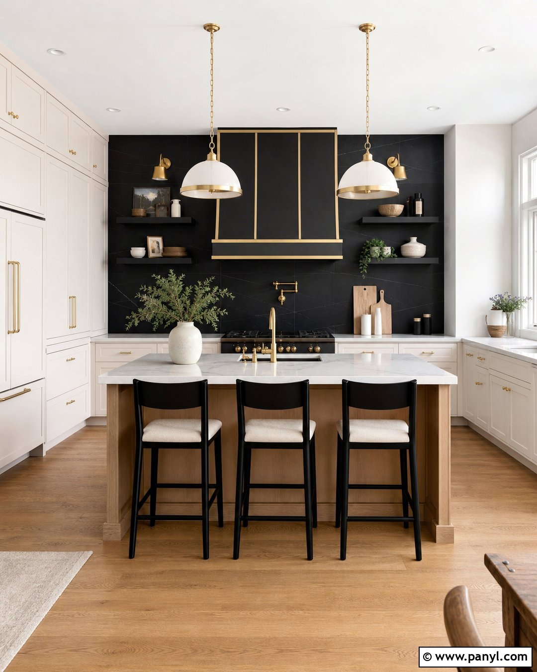 Black Accent Wall With Brass Details - 30 black accent wall kitchen ideas