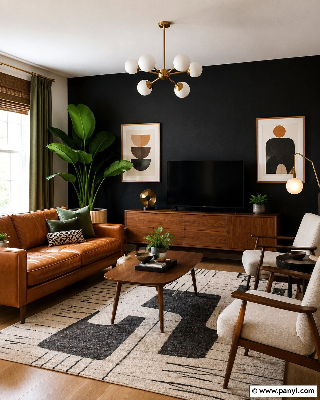 Black Accent Wall With Brown Leather Furniture - 20 Black Accent Wall Family Room Ideas