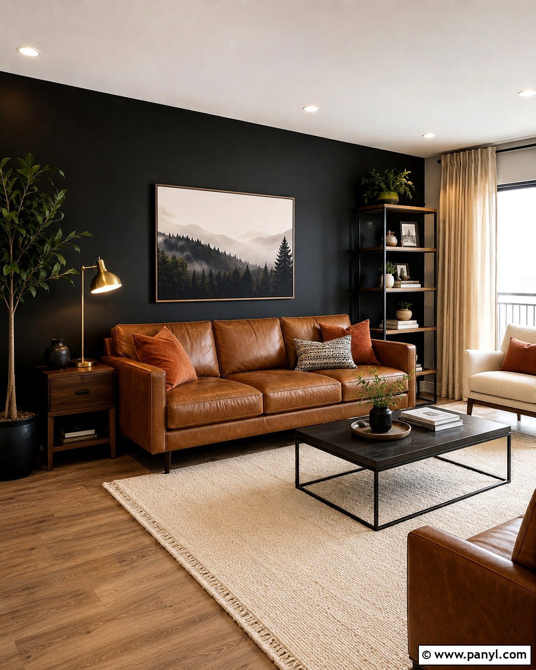 Black Accent Wall With Brown Leather Sofa - 20 Brown Black Accent Wall Ideas
