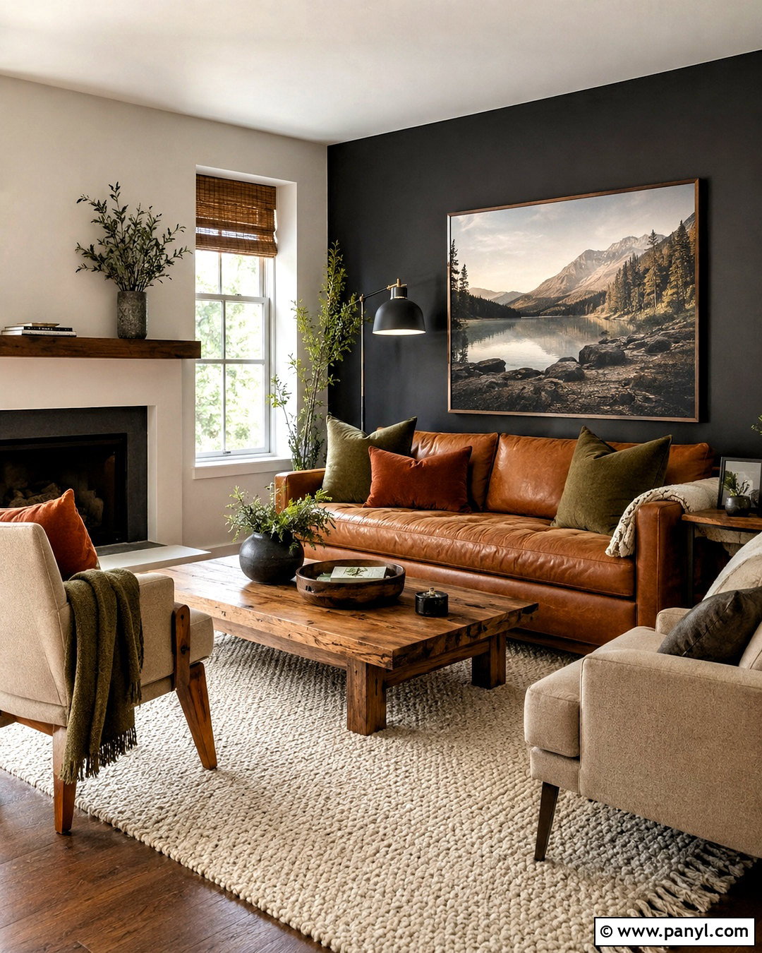 Black Accent Wall With Brown Leather Sofa - 20 black accent wall living room ideas