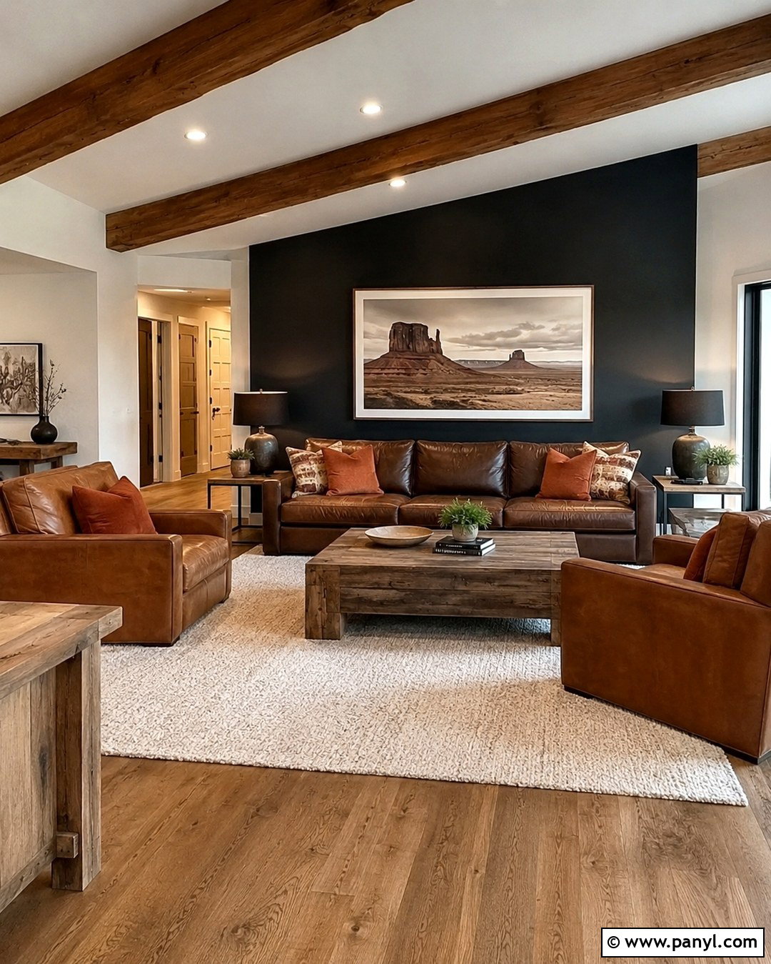 Black Accent Wall With Brown Leather Sofa - 20 Black Accent Wall Living Room Western Ideas