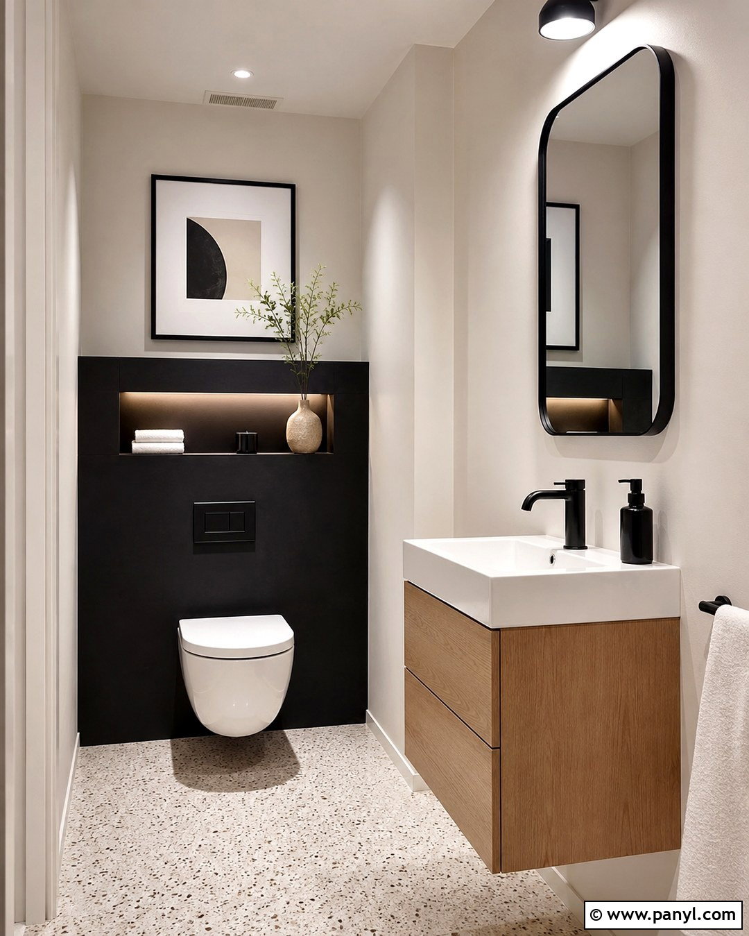 Black Accent Wall With Built-In Ledge - 20 Black Accent Wall Behind Toilet Ideas