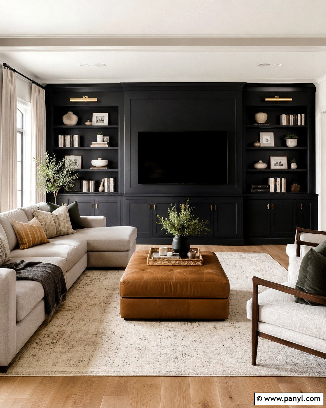 Black Accent Wall With Built-Ins - 20 Black Accent Wall Family Room Ideas