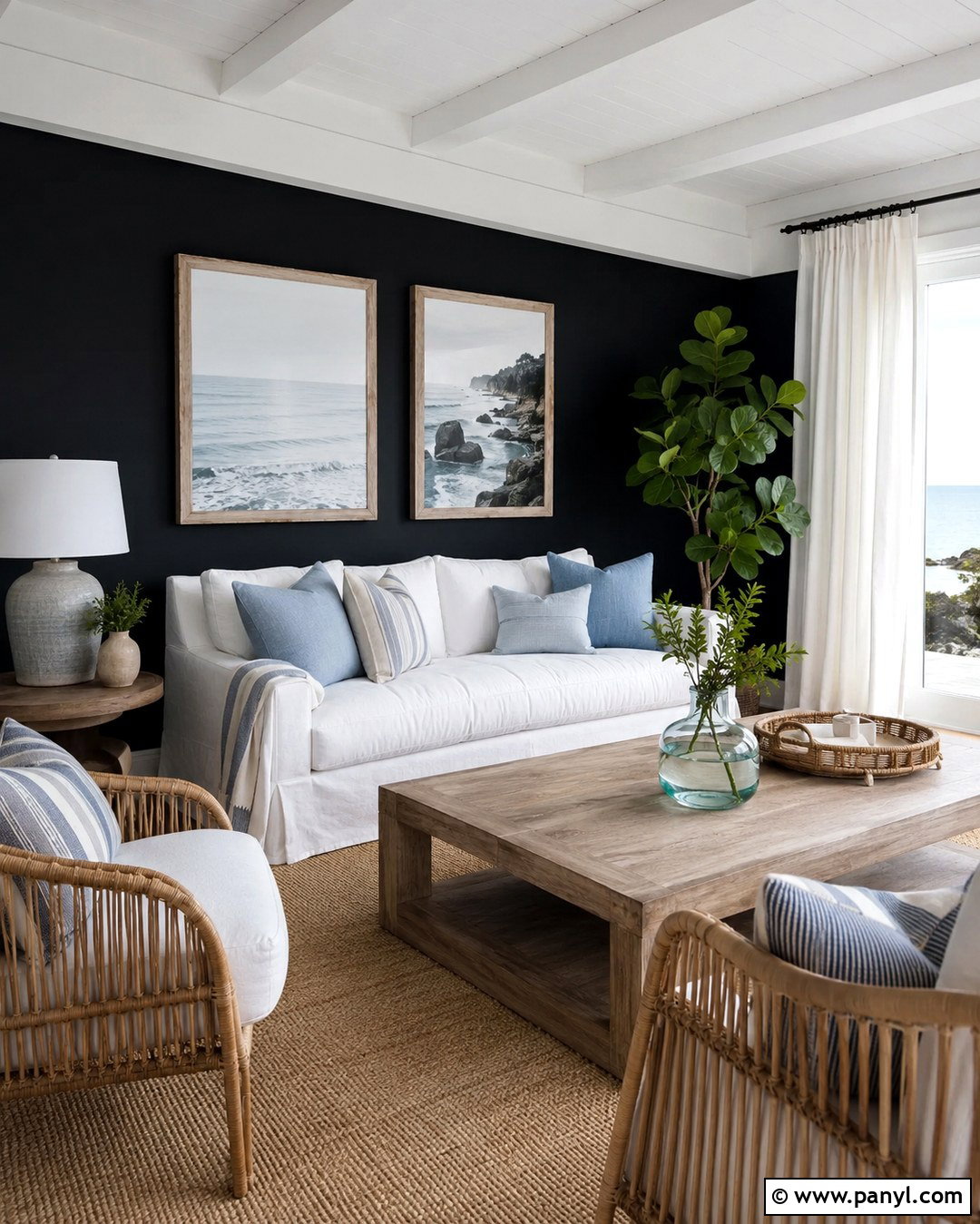Black Accent Wall With Coastal Decor - 20 Black Accent Wall Family Room Ideas