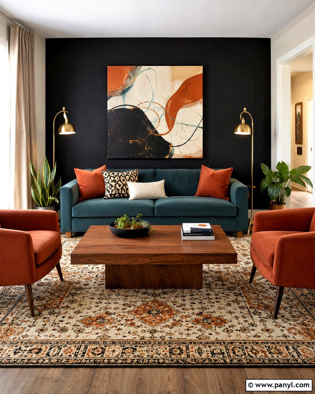 Black Accent Wall With Colorful Furniture - 20 black accent wall living room ideas
