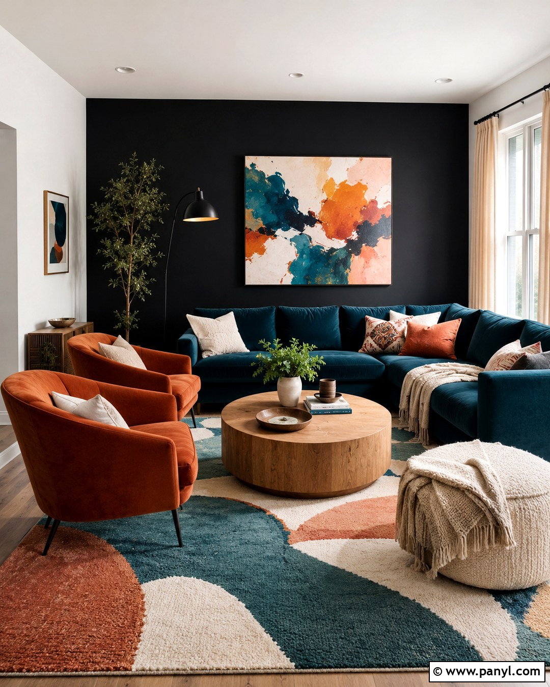 Black Accent Wall With Colorful Furniture - 20 Black Accent Wall Family Room Ideas