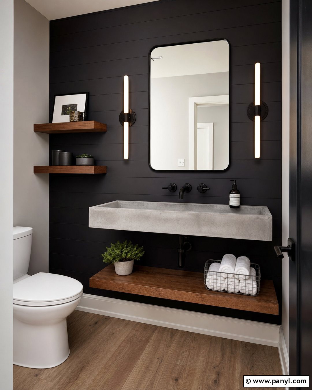 Black Accent Wall With Concrete Sink - 20 Black Accent Wall Half Bathroom Ideas