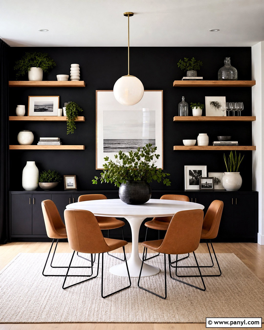 Black Accent Wall With Floating Shelves - 20 black accent wall dining room ideas
