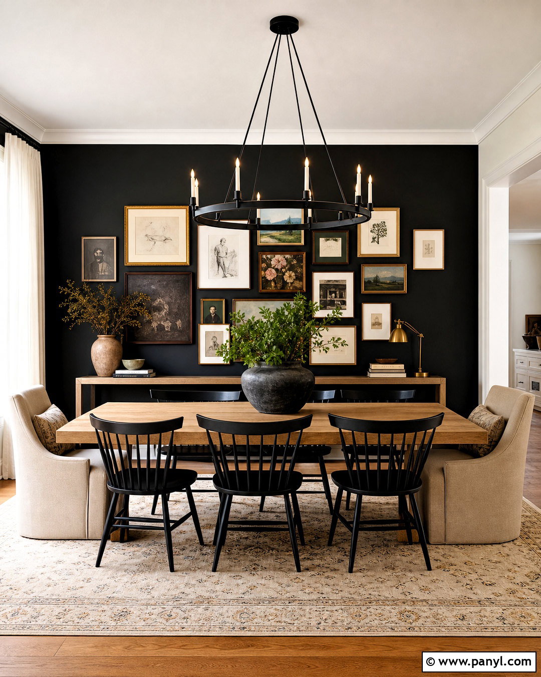 Black Accent Wall With Gallery Art - 20 black accent wall dining room ideas