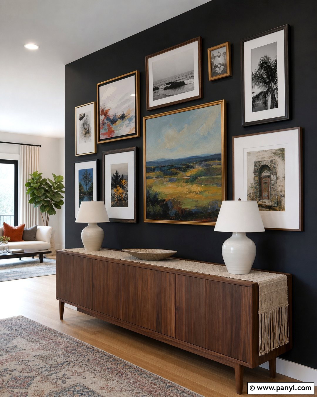 Black Accent Wall With Gallery Art - 30 Accent Wall Black Ideas