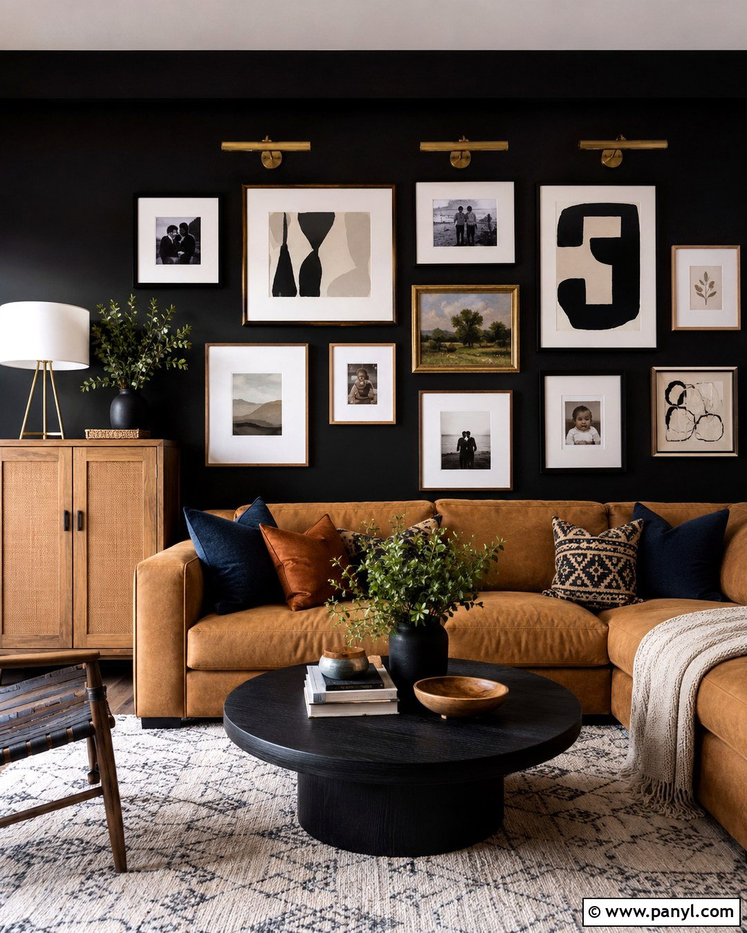 Black Accent Wall With Gallery Frames - 20 Black Accent Wall Family Room Ideas