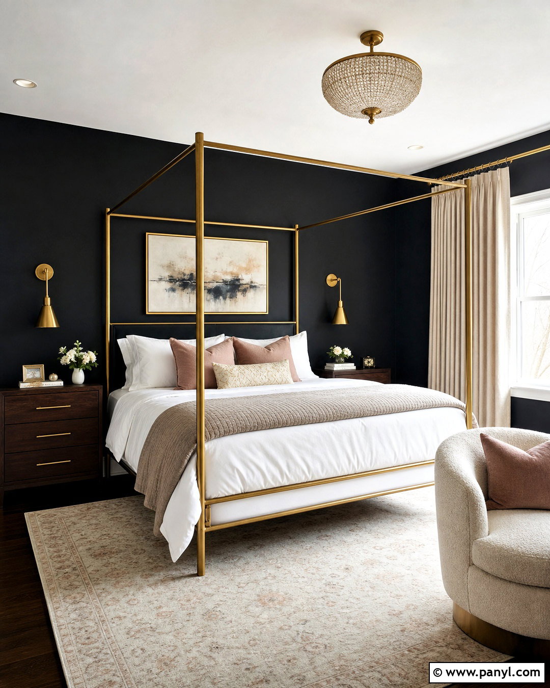 Black Accent Wall With Gold Decor - 20 black accent wall bedroom ideas