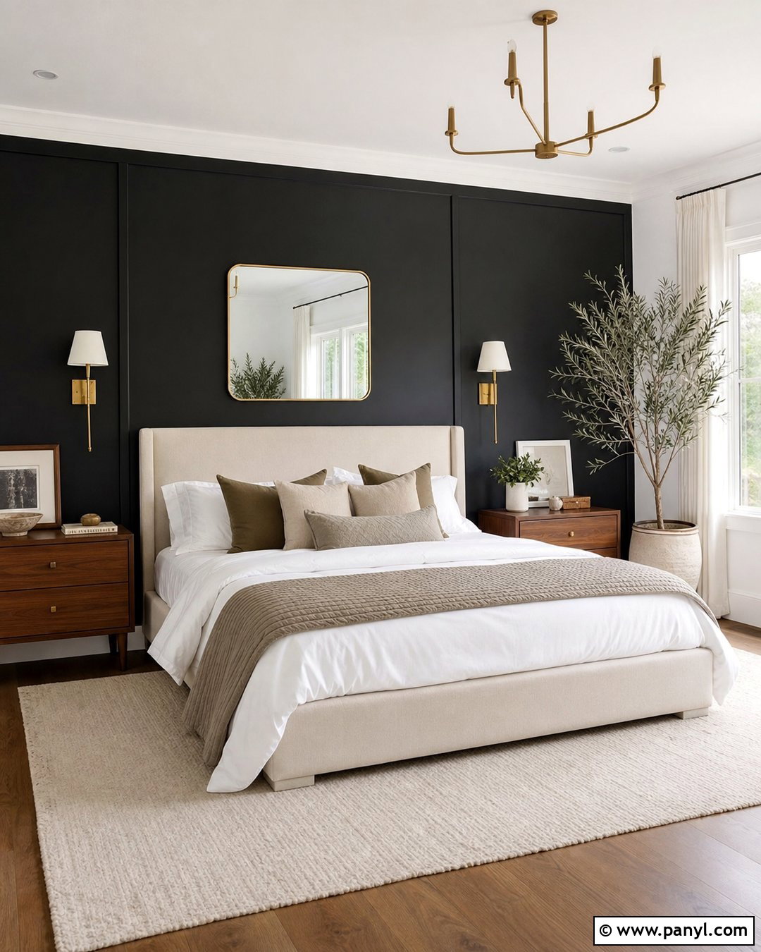 Black Accent Wall With Gold Decor - 30 Accent Wall Black Ideas