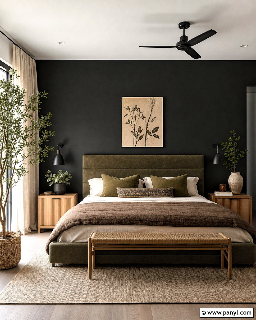 Black Accent Wall With Green Bedding - 20 black accent wall bedroom ideas