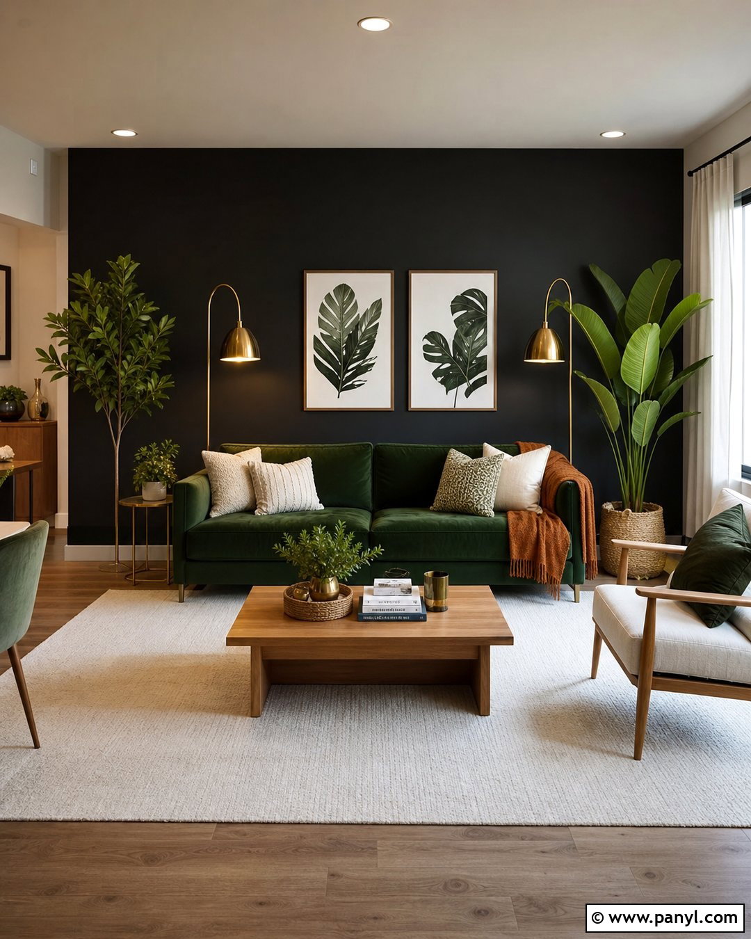 Black Accent Wall With Green Sofa - 30 Accent Wall Black Ideas