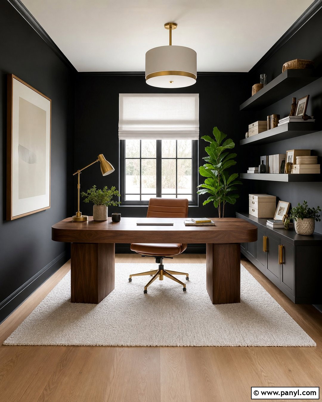 Black Accent Wall With Home Office Window - 25 Black Accent Wall With Windows