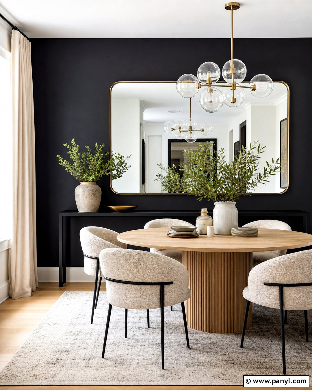 Black Accent Wall With Large Mirror - 20 black accent wall dining room ideas