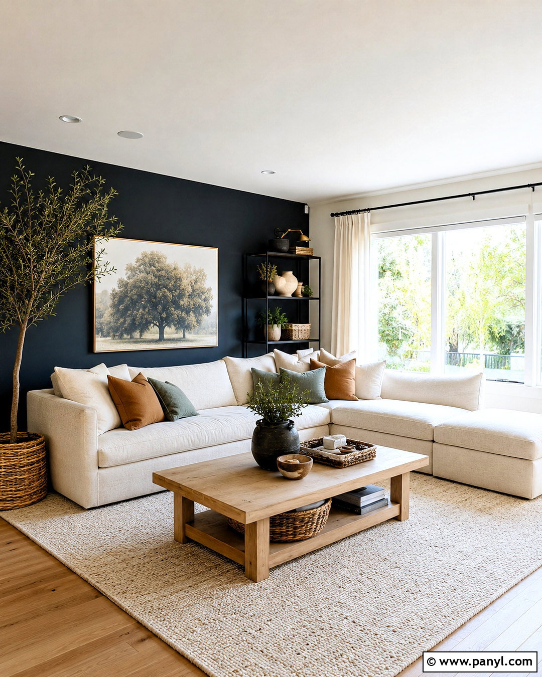 Black Accent Wall With Large Windows - 20 black accent wall living room ideas