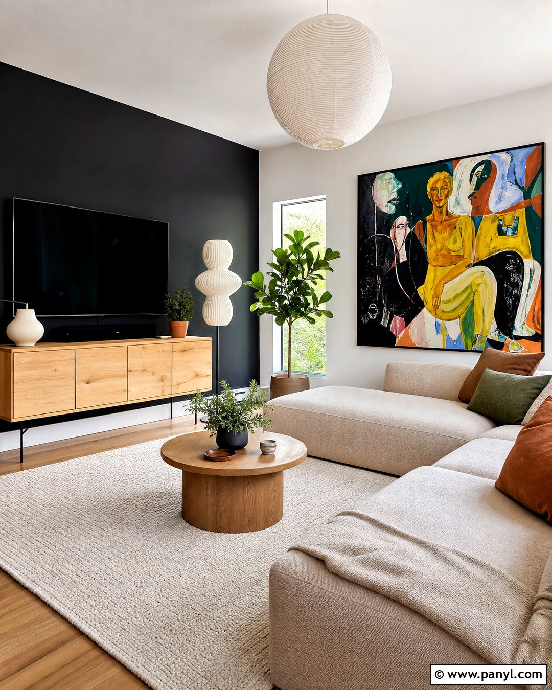Black Accent Wall With Light Wood Furniture - 20 accent walls in living room ideas paint ideas