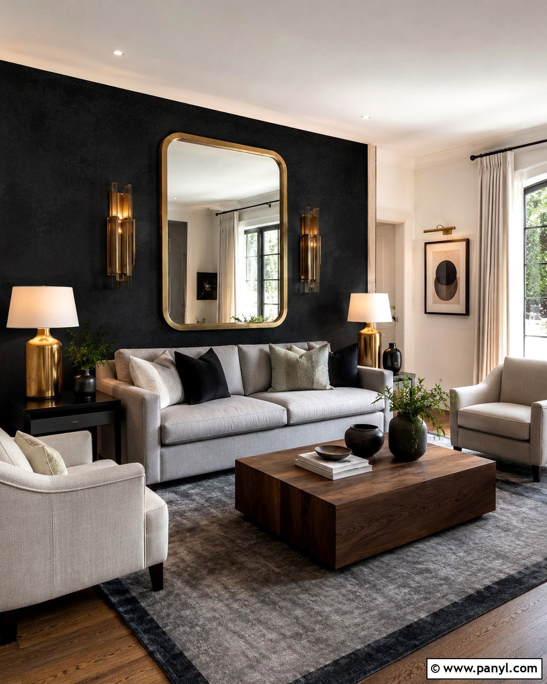 Black Accent Wall With Metallic Decor - 20 Black And Gray Accent Wall Ideas